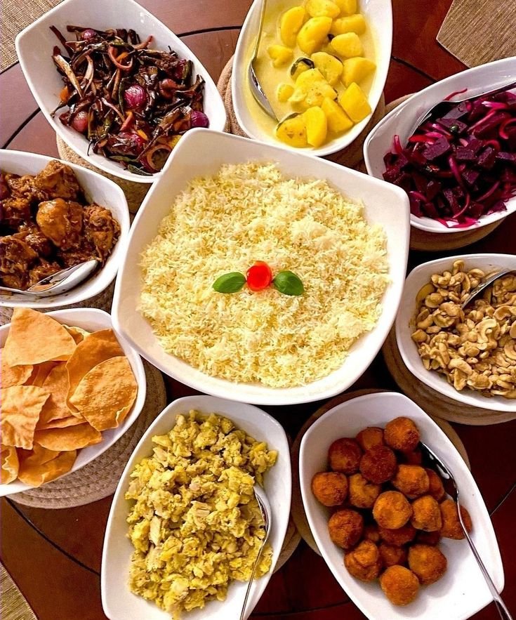 Sri Lankan rice and curry dinner